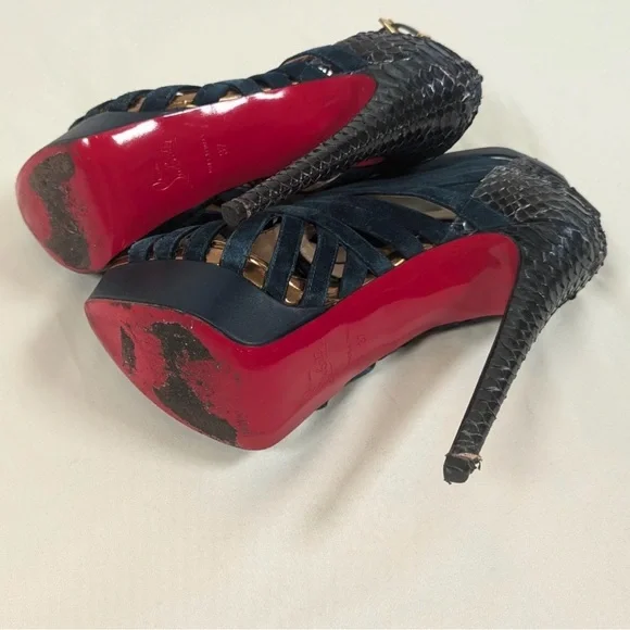 Christian Louboutin Karina Teal Suede Python Booties EU 37 (US 6–6.5) - Picture 7 of 8